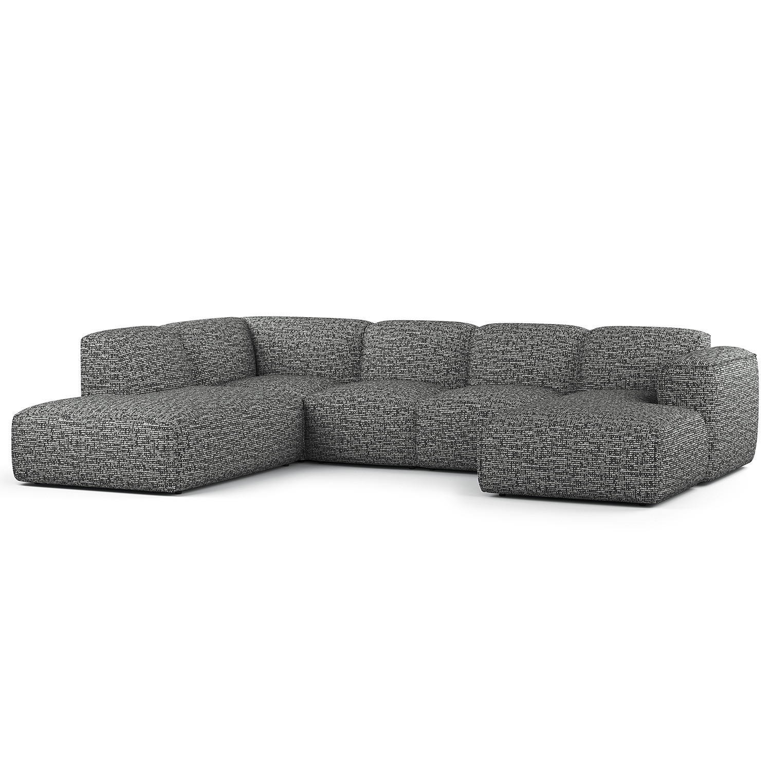 WOHNLANDSCHAFT mit Longchair - Schwarz/Grau, Kunststoff/Textil (325/71/235cm) - home24