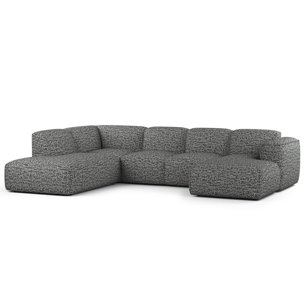 WOHNLANDSCHAFT mit Longchair - Schwarz/Grau, Kunststoff/Textil (325/71/235cm) - home24