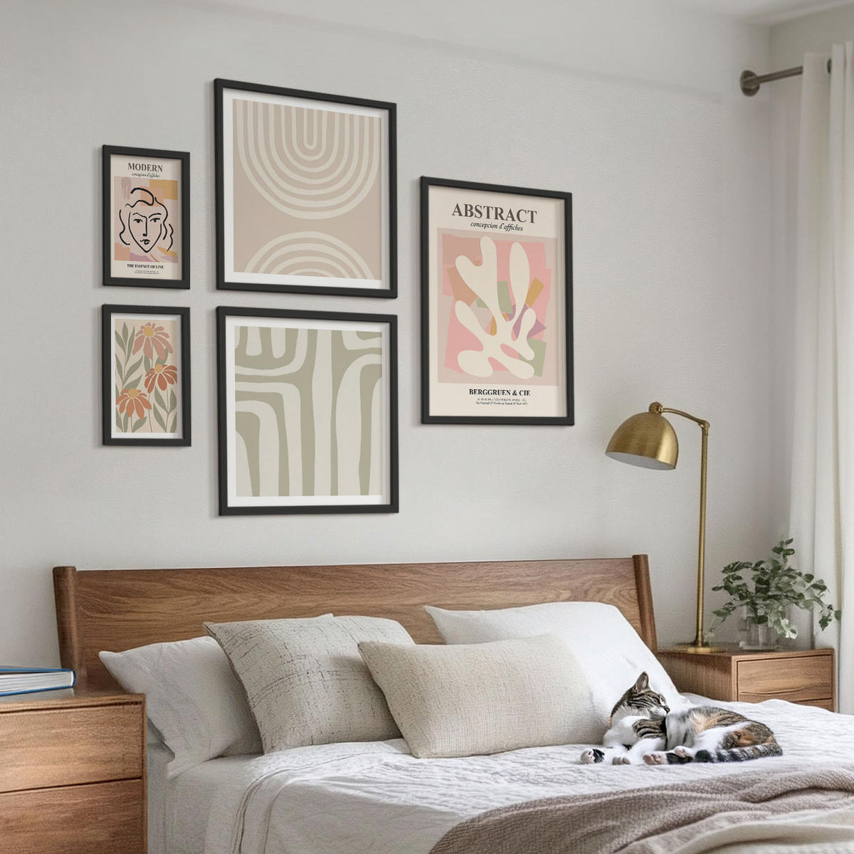 WANDBILDER 5er-Set - 50x50 cm & 20x30 cm & 40x60 cm Schwarzer Rahmen - Abstrakte Pflanzenformen - Schwarz, Kunststoff (40/60cm) - ArtPrintCave