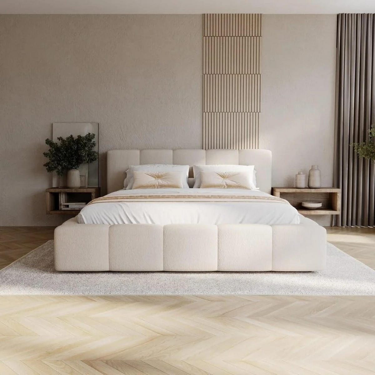 POLSTERBETT Palermo 180x200 cm mit Stauraum und elegantem Kopfteil - Holzrahmen, Velo Beige - Beige, Holz/Textil (180/200cm) - Chilly