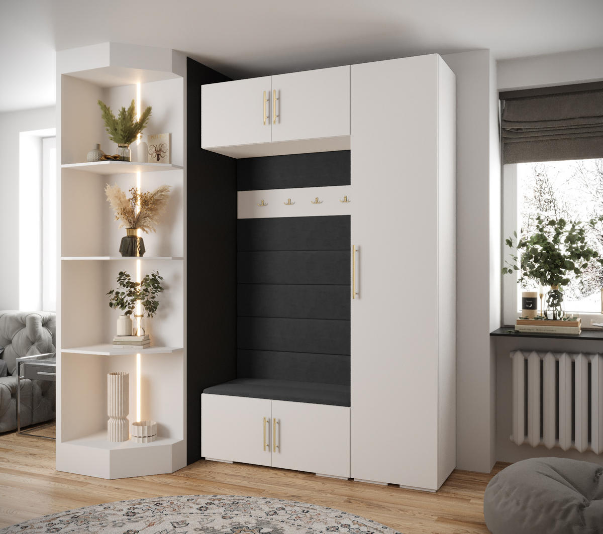 GARDEROBEN-SET 236,7/150/47 - Goldfarben/Schwarz, Holz/Kunststoff (150/236.7/47cm) - Abiks Möbel