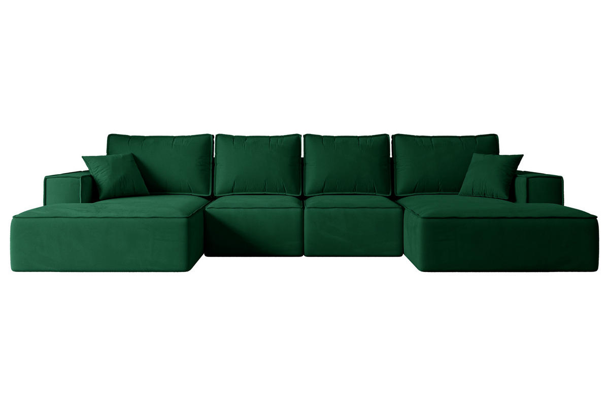 WOHNLANDSCHAFT mit Schlaffunktion und Bettkasten SIERRA-U-S - 349x161x87 cm Grün Velours - Schwarz/Grün, Holzwerkstoff/Kunststoff (349/87/161cm) - ALTDECOR