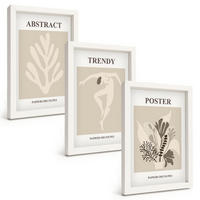 BILDER SET 3er Set - 20x30 cm Weißer Rahmen - Blumenmuster beige braun - Weiß, Kunststoff (20/30cm) - TULUP