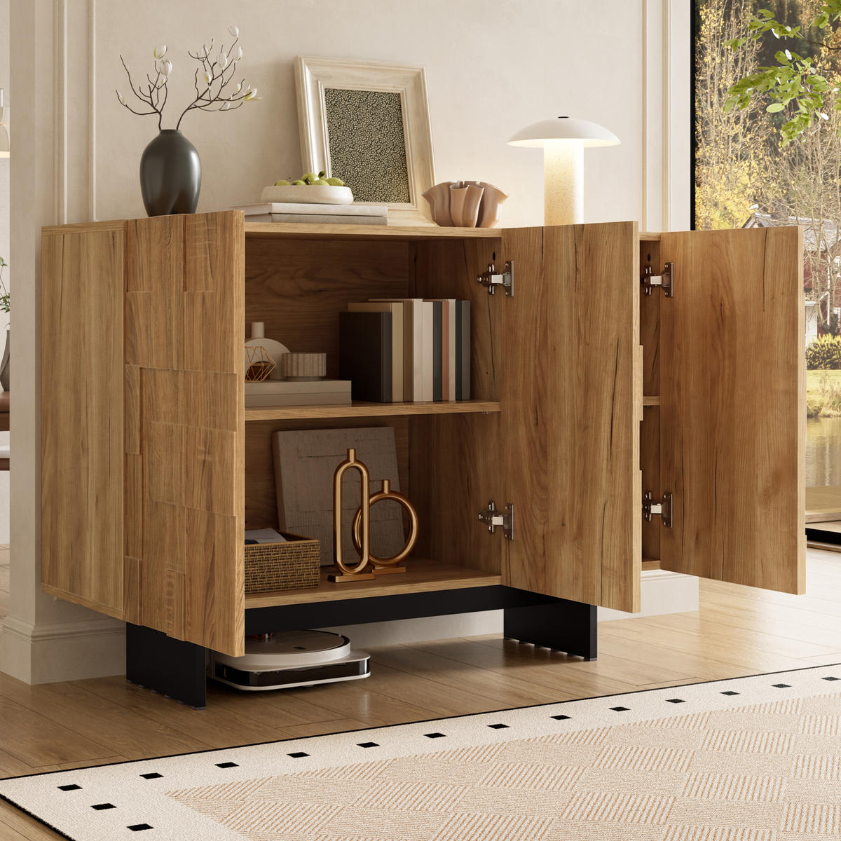 SIDEBOARD Natur Holzoptik Schwarz 3 Türen Verstellbare Böden - Multicolor, Holzwerkstoff (105/76/33.5cm) - FLIEKS