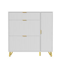 SCHUHSCHRANK 3 Klappen mit Stauraum, Schuhregal modern für Eingangsbereich - Weiß, Holz (110/118.5/24cm) - Joyfair