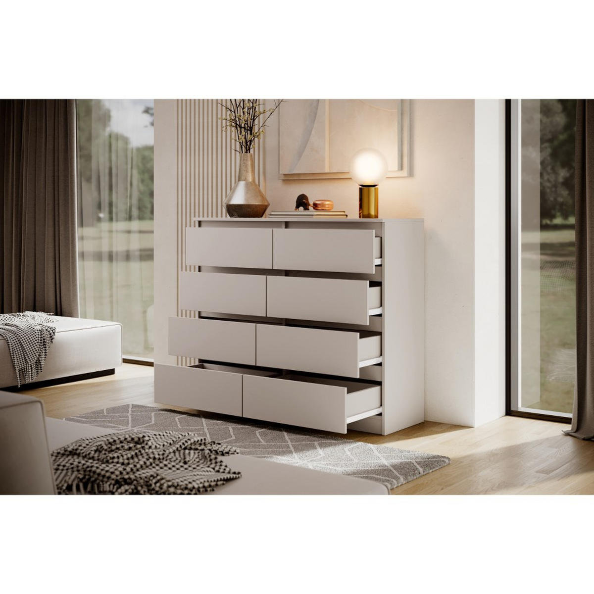 KOMMODE Lemon 120 cm mit acht Schubladen kaschmir - Kaschmir, Holzwerkstoff (120/101.5/39cm) - Beautysofa