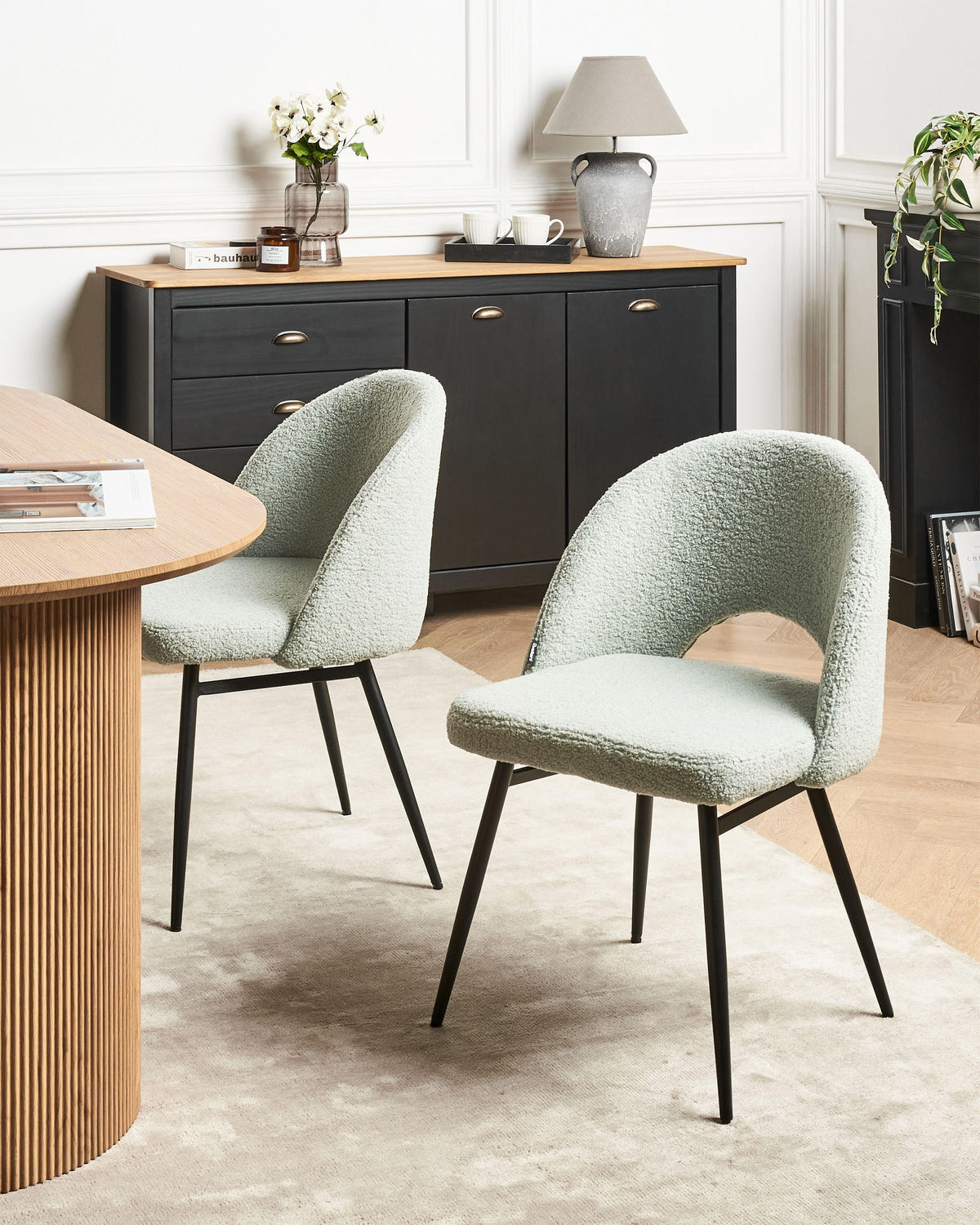 ESSZIMMERSTUHL 2er-Set Bouclé Hellgrün Onaga - Hellgrün, Textil (52/77/56cm) - Beliani