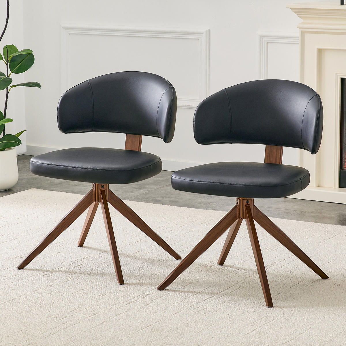 DREHSTUHL mit 360°-Drehfunktion Schwarz PU - Schwarz, Metall (50.5/77/54.5cm) - Meubliv