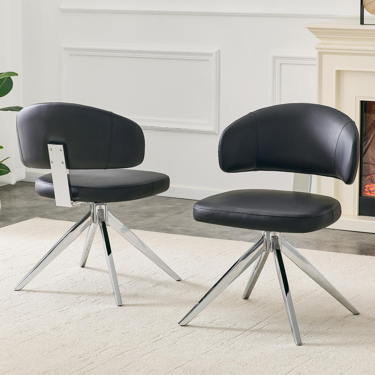 STUHL-SET DE-36678 2 Stück 360° drehbar mit Polsterung Schwarz - Schwarz, Metall (50.5/77/54.5cm) - ComfortXL