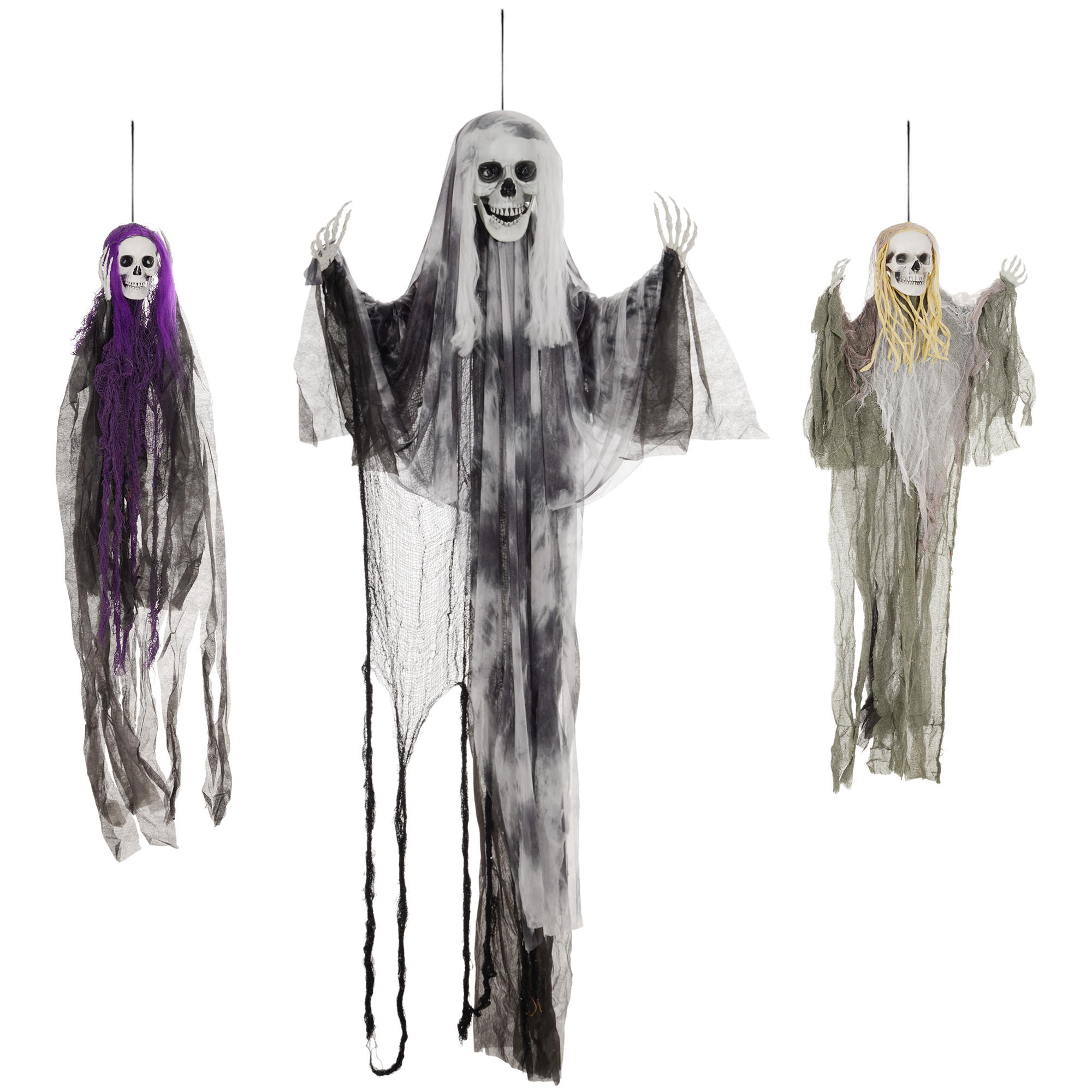 HALLOWEEN DECORATIONS 90/110/200cm Hängendes Skelett mit verstellbare Arme - Multicolor, Kunststoff/Metall (60/200/17cm) - HOMCOM