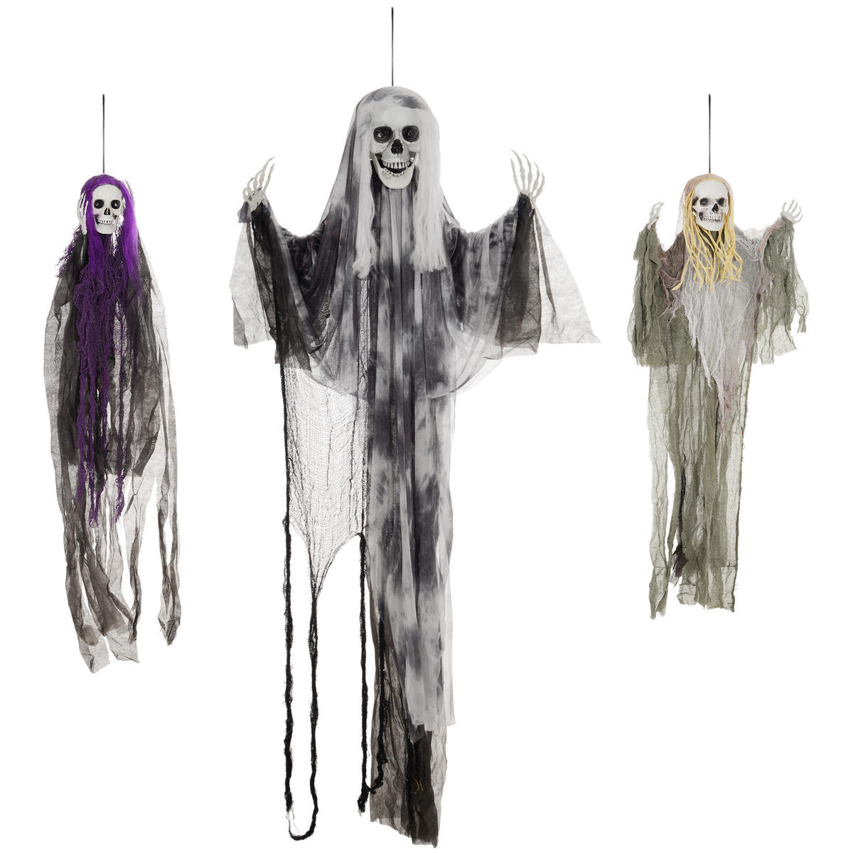 HALLOWEEN DECORATIONS 90/110/200cm Hängendes Skelett mit verstellbare Arme - Multicolor, Kunststoff/Metall (60/200/17cm) - HOMCOM