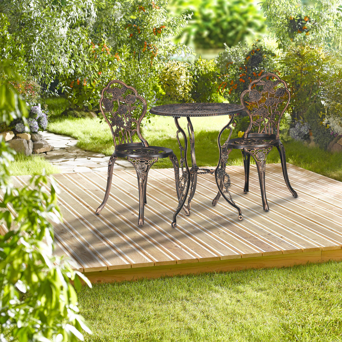 3-TLG.GARTENMÖBEL-SET - Schwarz, Metall - Relaxdays