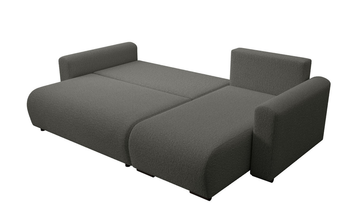 ECKSOFA DORA L, Eckcouch in L-Form mit Schlaffunktion und Bettkasten, Farbe: Dunkelgrau, Bouclé-Stoff, Ottomane Rechts - Dunkelgrau, Textil (240/143cm) - Storez24