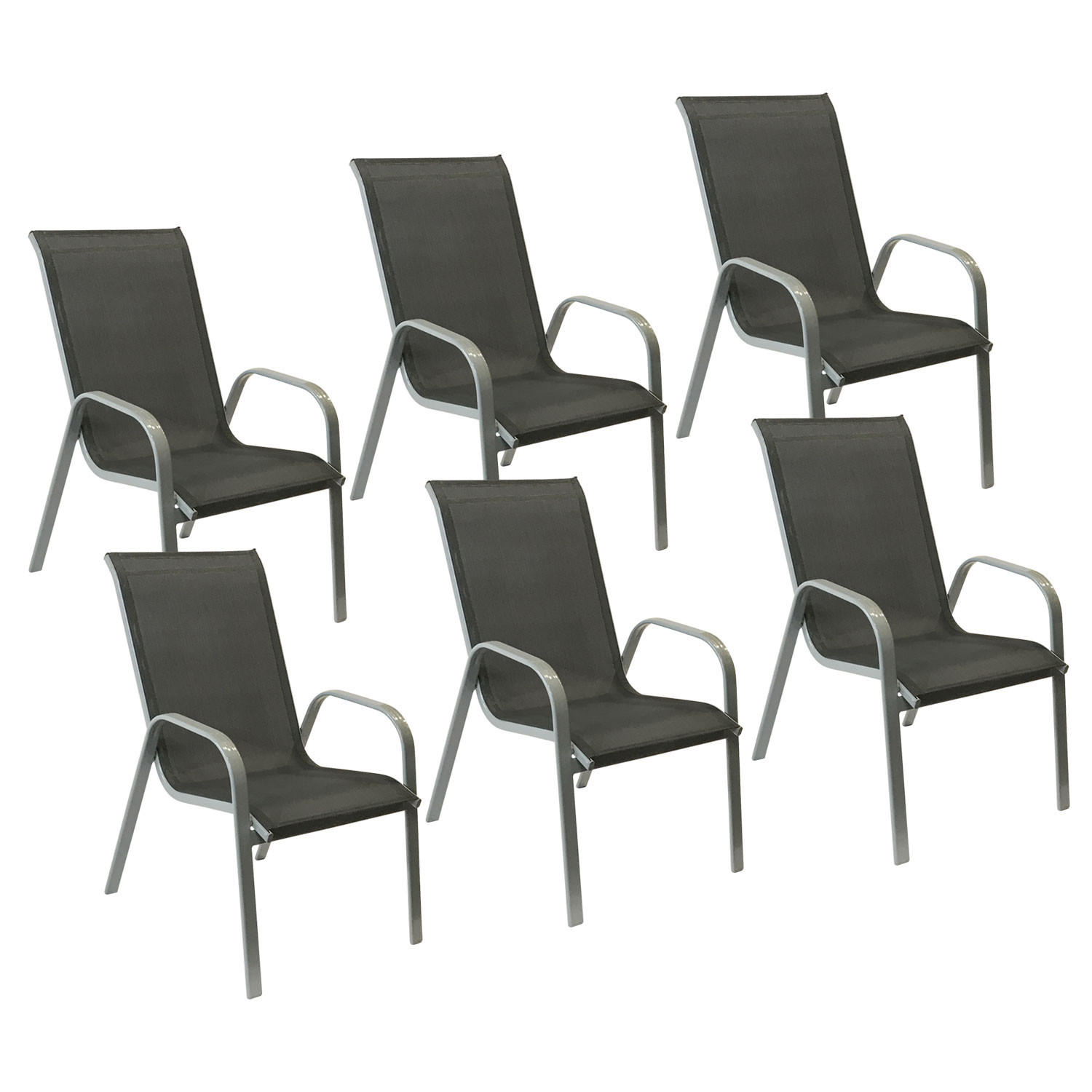 GARTENSTÜHLE Marbella Grau und grau 6er-Set - Grau, Kunststoff (56.5/92.5/76cm) - Happy Garden