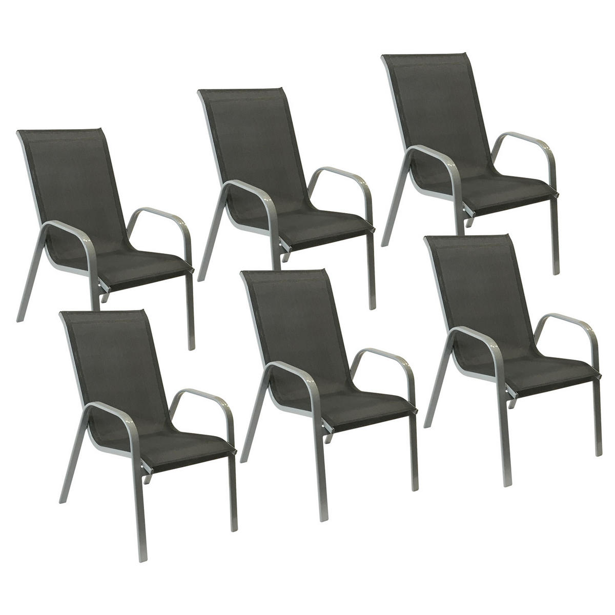 GARTENSTÜHLE Marbella Grau und grau 6er-Set - Grau, Kunststoff (56.5/92.5/76cm) - Happy Garden