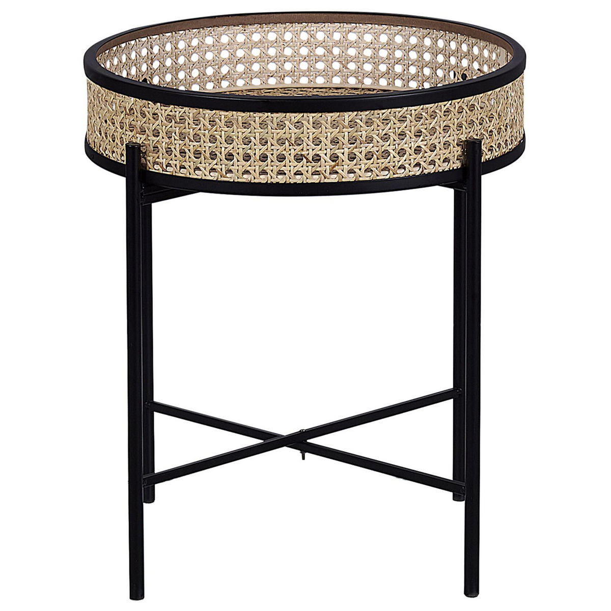 BEISTELLTISCH Rattan/Metall schwarz 36 cm Vienna - Beige/Schwarz, Metall (36/36/43cm) - Beliani