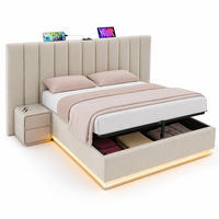 POLSTERBETT 160/200 mit Bettkasten, LED und USB in Beige - Beige, Holzwerkstoff/Textil (160/200cm) - EVRYAE