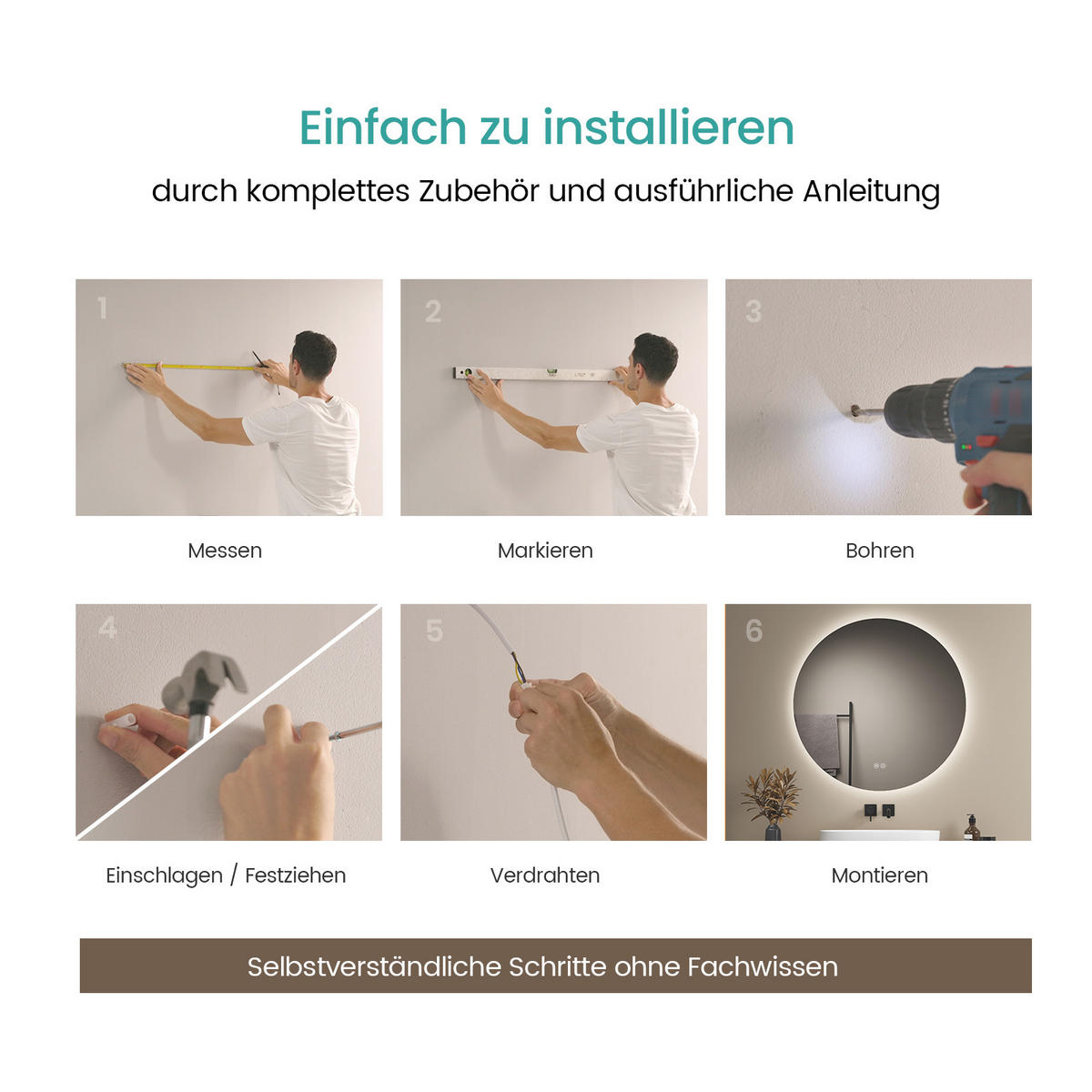 BADSPIEGEL rund mit Beleuchtung rahmenlos Ø80 cm - Weiß, Glas (80/2/80cm) - EMKE