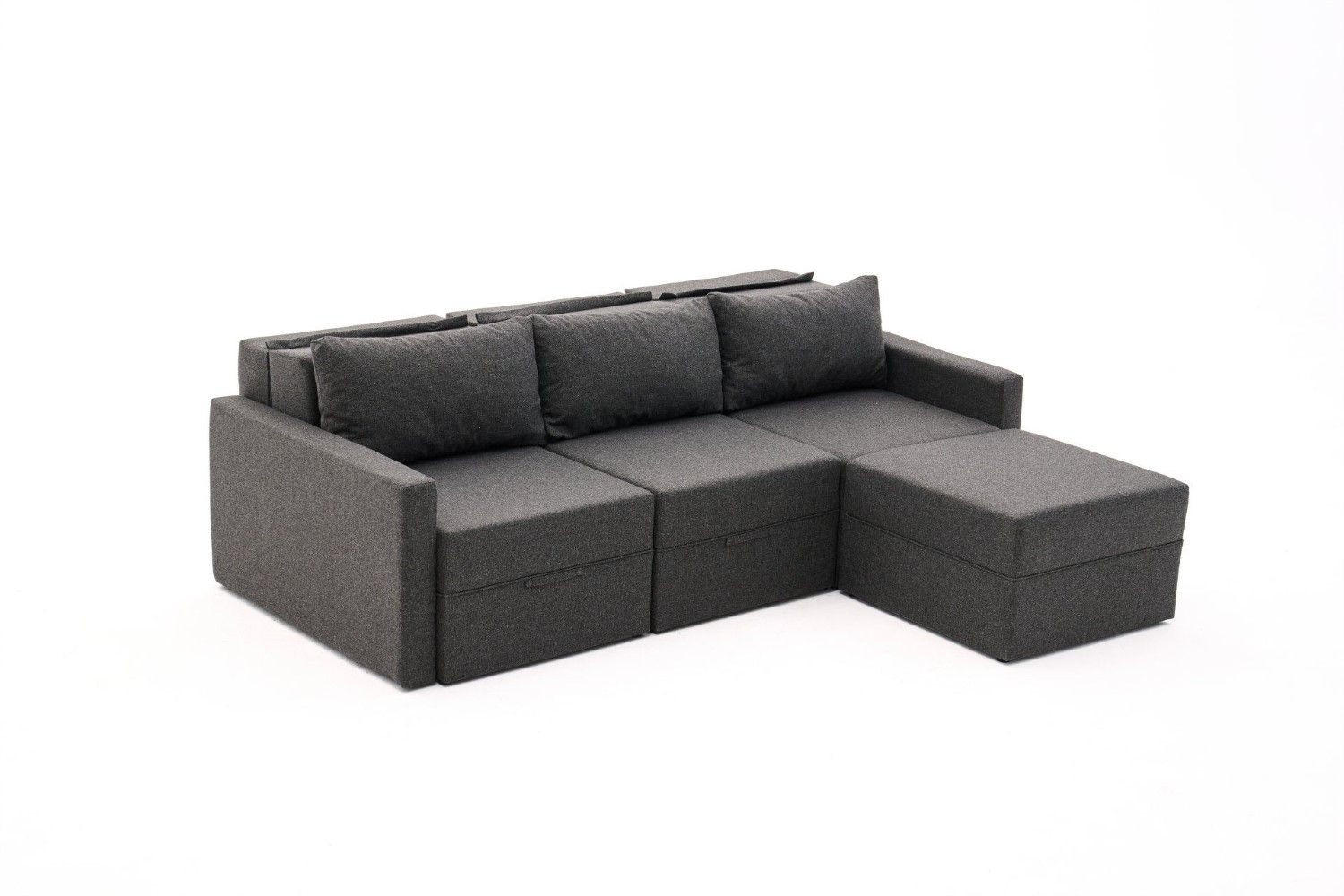 ECKSCHLAFSOFA mit Hocker - Anthrazit/Schwarz, Kunststoff/Textil (230/180cm) - myHomelando