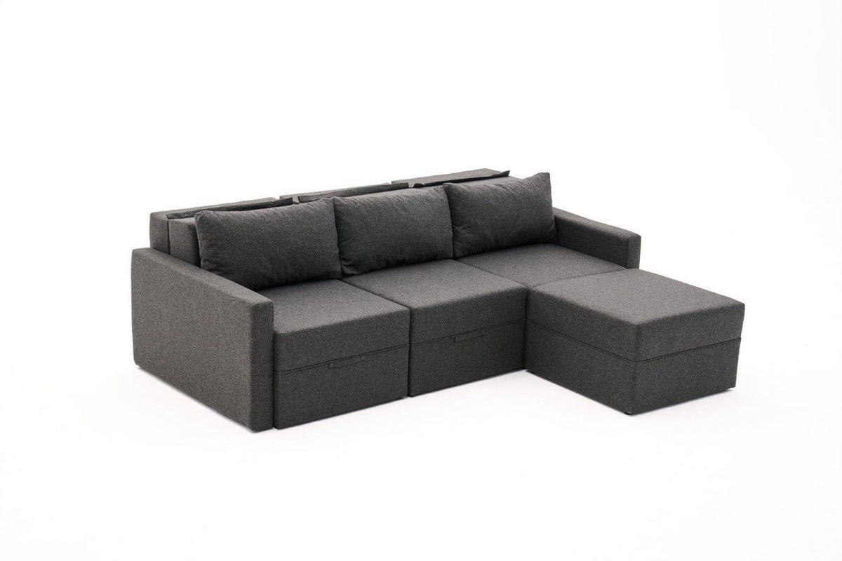 ECKSCHLAFSOFA mit Hocker - Anthrazit/Schwarz, Kunststoff/Textil (230/180cm) - myHomelando