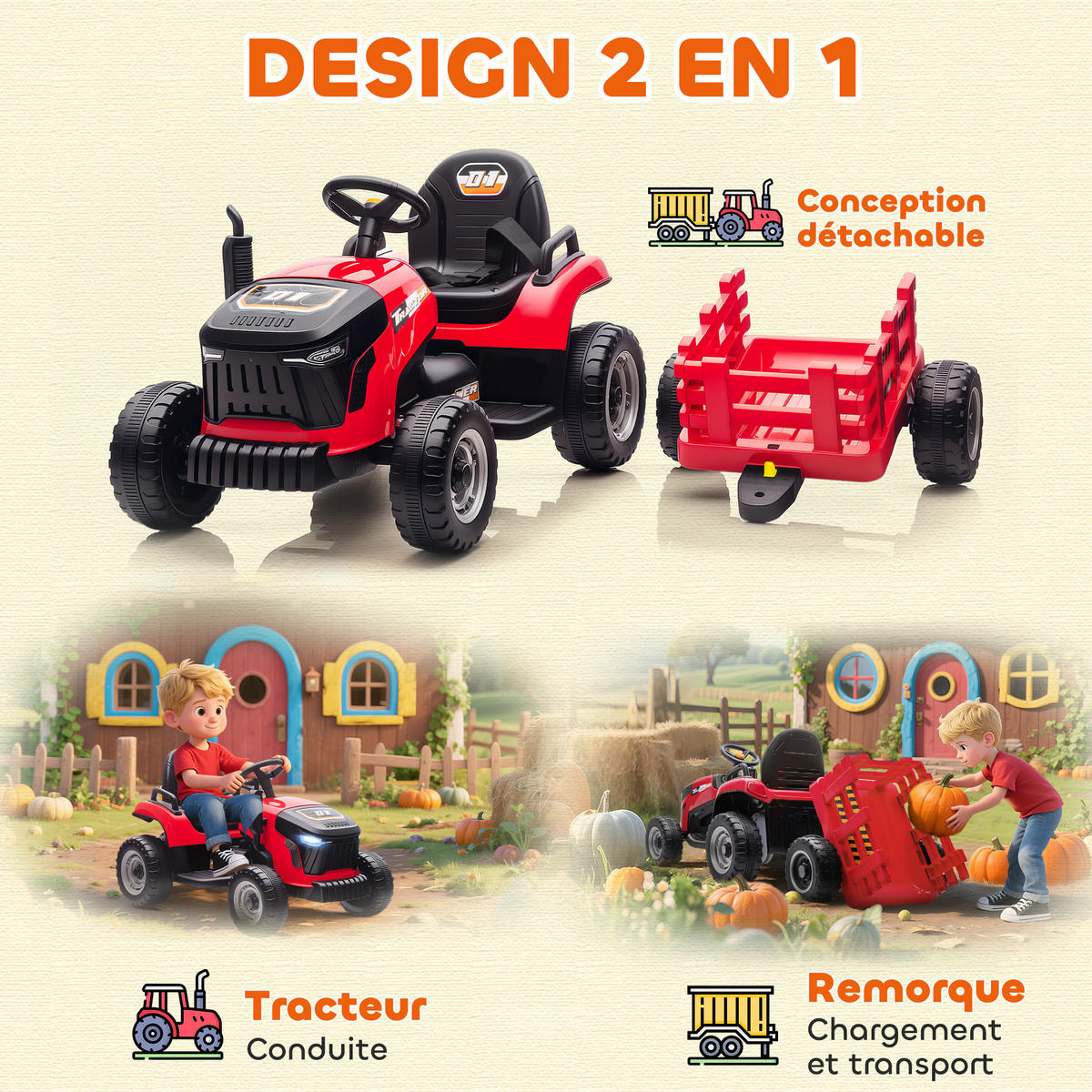 TRAKTOR DE-13080 abnehmbarer Anhänger Rot - Rot, Kunststoff (139/58/55cm) - ComfortXL