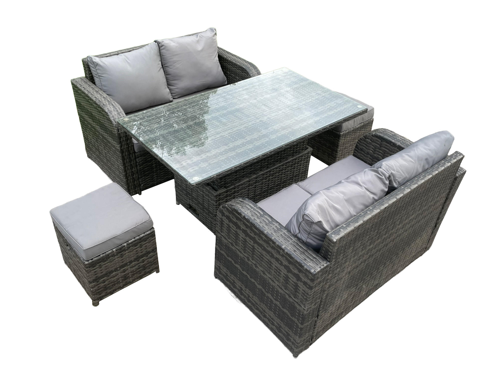GARTENMÖBEL SET mit Esstisch Polyrattan 6-Sitzer - Dunkelgrau/Grau, Glas/Kunststoff - Fimous