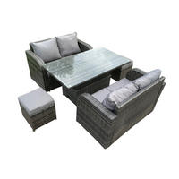 GARTENMÖBEL SET mit Esstisch Polyrattan 6-Sitzer - Dunkelgrau/Grau, Glas/Kunststoff - Fimous