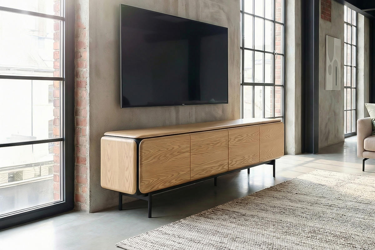 LOWBOARD AVRIL Braun Eiche - Schwarz/Braun, Holzwerkstoff/Metall (200/56/40cm) - KAWOLA