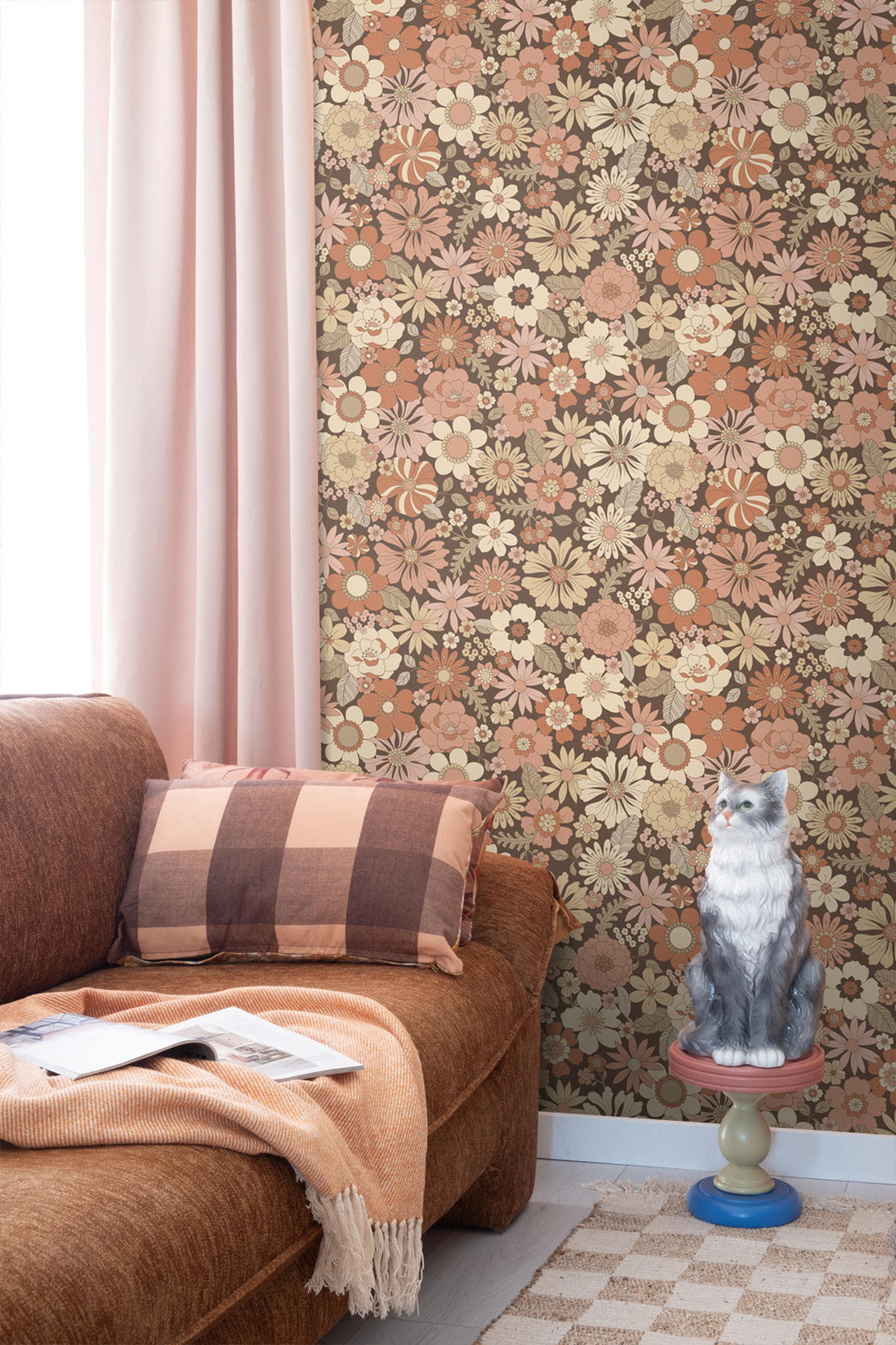 TAPETE Retro Blumen 53 cm x 10.05 m - Pink, Papier (53/1000cm) - ESTAhome