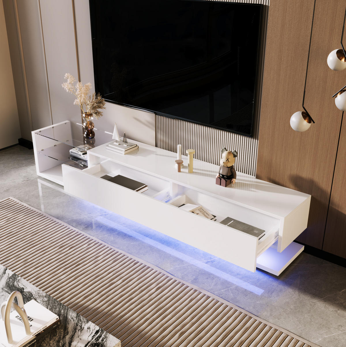 TV-SCHRANK in Weiß Hochglanz mit 2 Schubladen und LED 170/38/36 cm - Weiß, Holzwerkstoff (170/38/36cm) - Redom