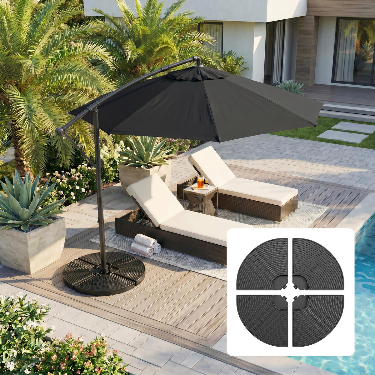 SONNENSCHIRMGEWICHT wetterfest, mit 52 kg Wasser oder 68 kg Sand befüllbar, HDPE, Schwarz - Schwarz, Kunststoff (100/100cm) - Outsunny