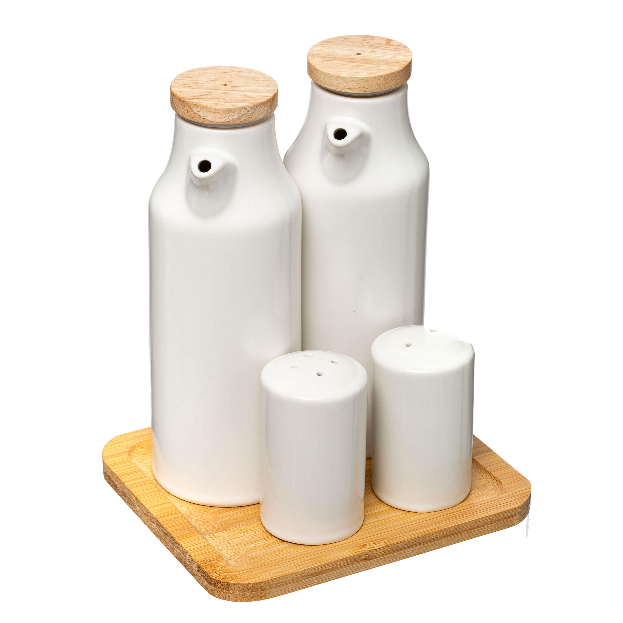 ÖL- UND ESSIG Set 5-tlg., mit Gewürzstreuern, Porzellan, Bambus - Beige, Keramik (8/18/18cm) - 5five Simply Smart