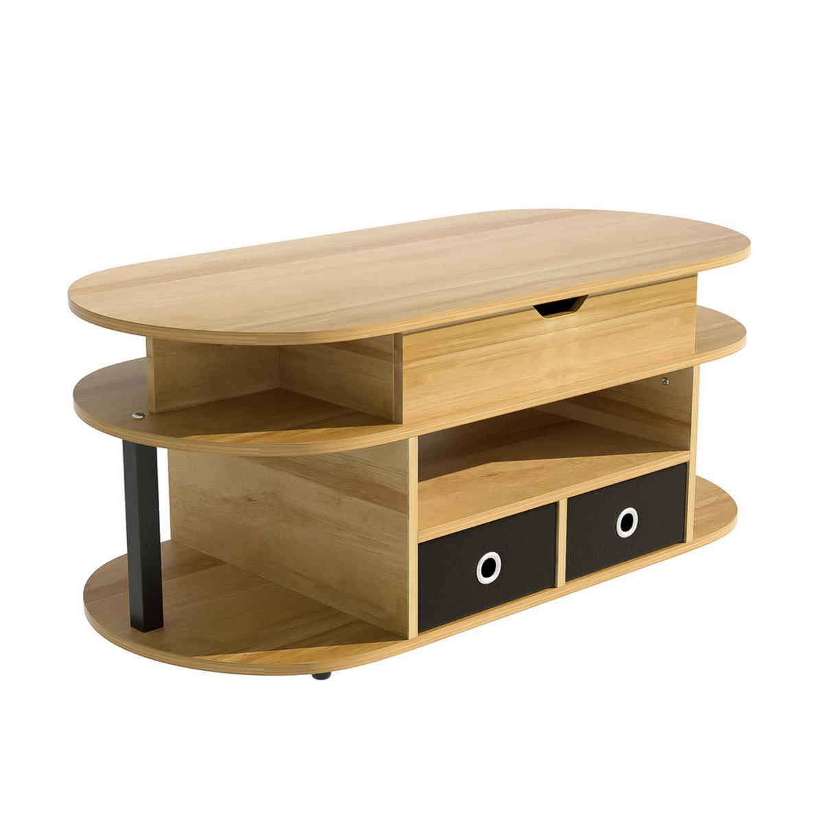 COUCHTISCH Holzmaserung Hebefunktion Stauraum Stoffschubladen Vielseitig Büro - Schwarz, Holz (115.49/59.49/15.98cm) - FLIEKS