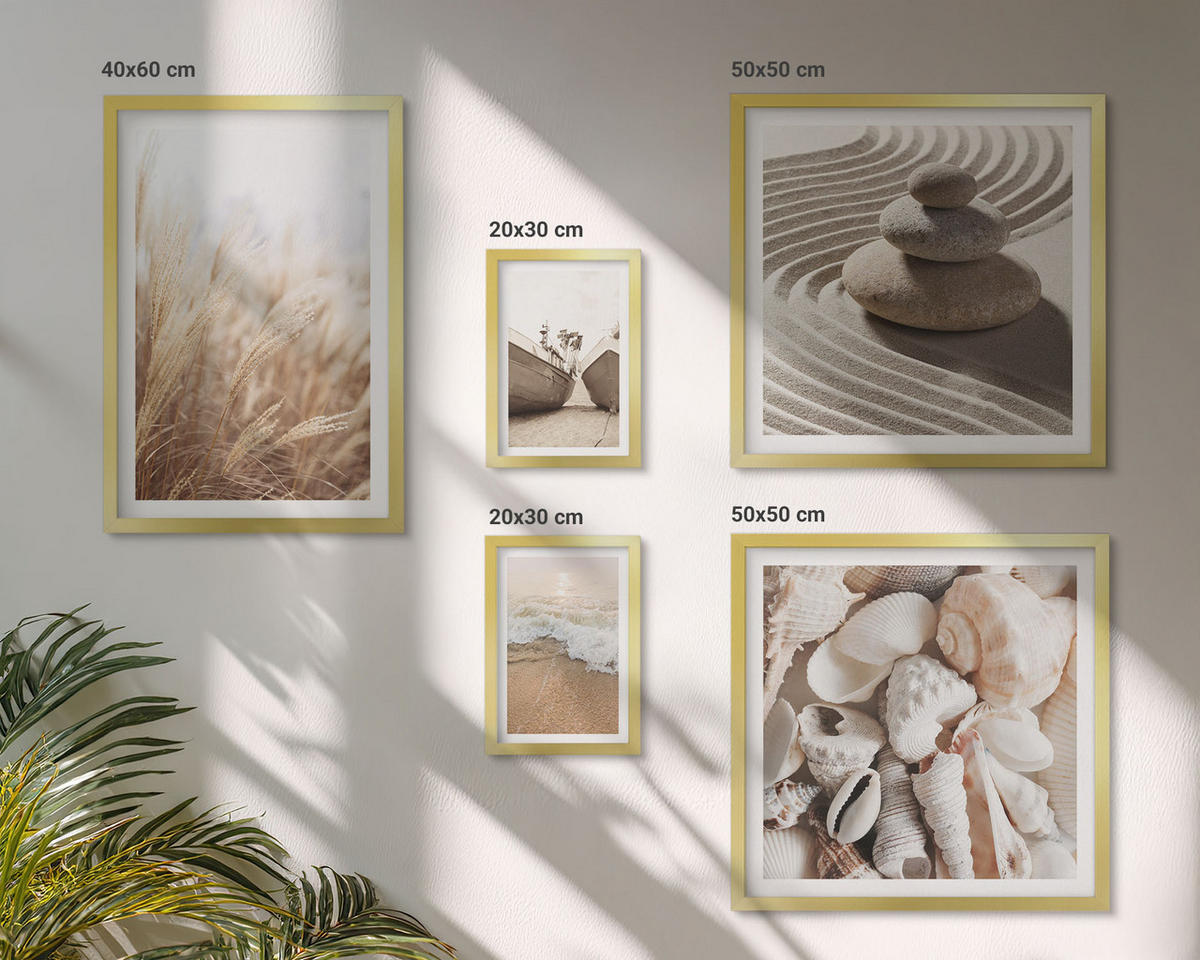 WANDBILDER 5er Set - 50x50 cm & 20x30 cm & 40x60 cm Goldrahmen - Wolkenmeer, Traumfänger, Gras - Goldfarben, Kunststoff (40/60cm) - ArtPrintCave