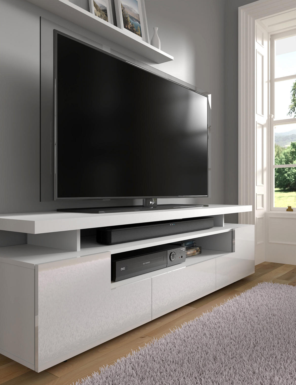 TV LOWBOARD Weiß Hochglanz 180/51/42 - Weiß Hochglanz, Holzwerkstoff (180/51/42cm) - RAUMHIRSCH FURNITURE