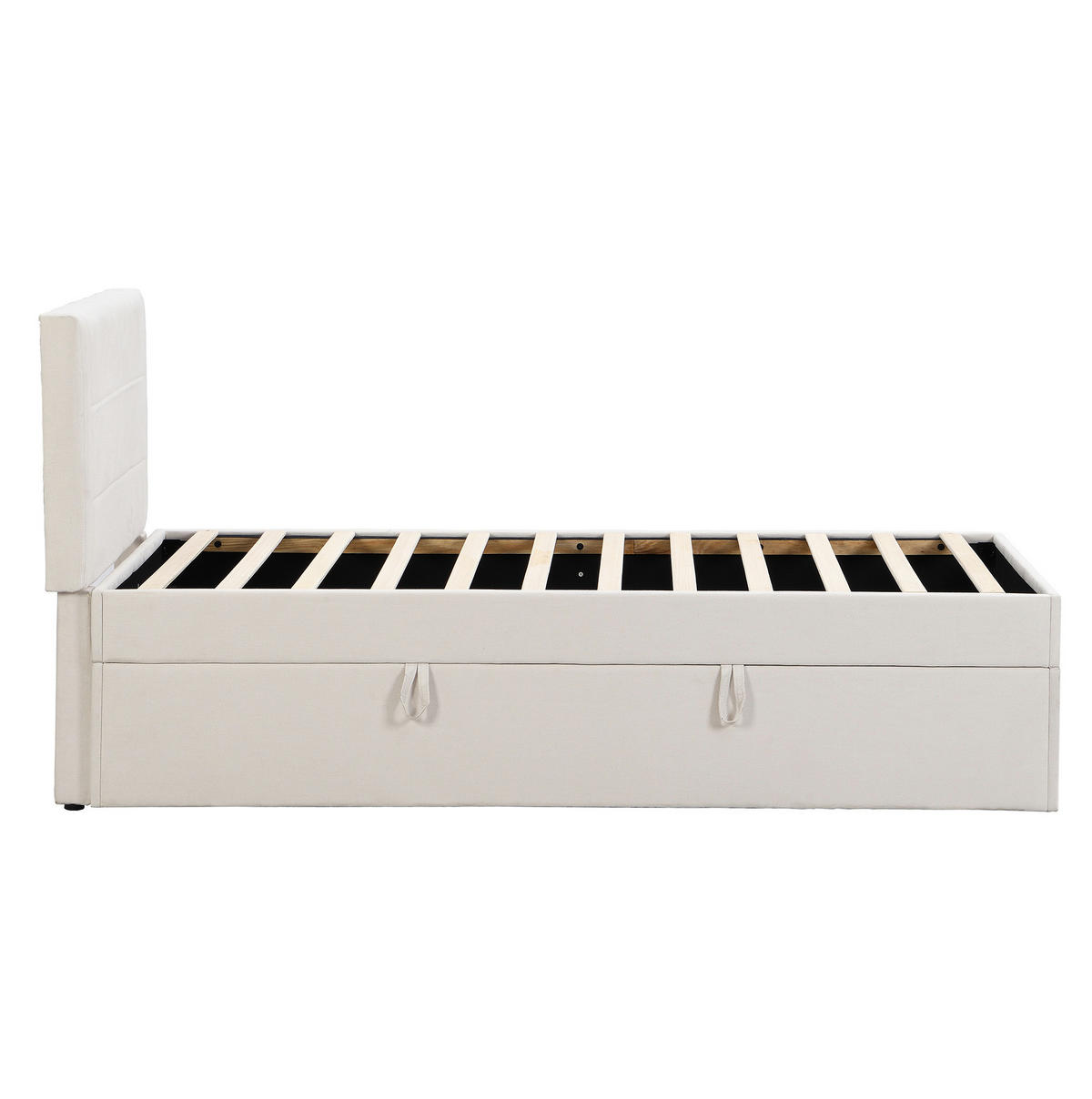 POLSTERBETT aus Leinen und MDF 90x200 cm Beige mit Lattenrost und Stauraum - Beige, Holzwerkstoff (90/200cm) - IVMEU
