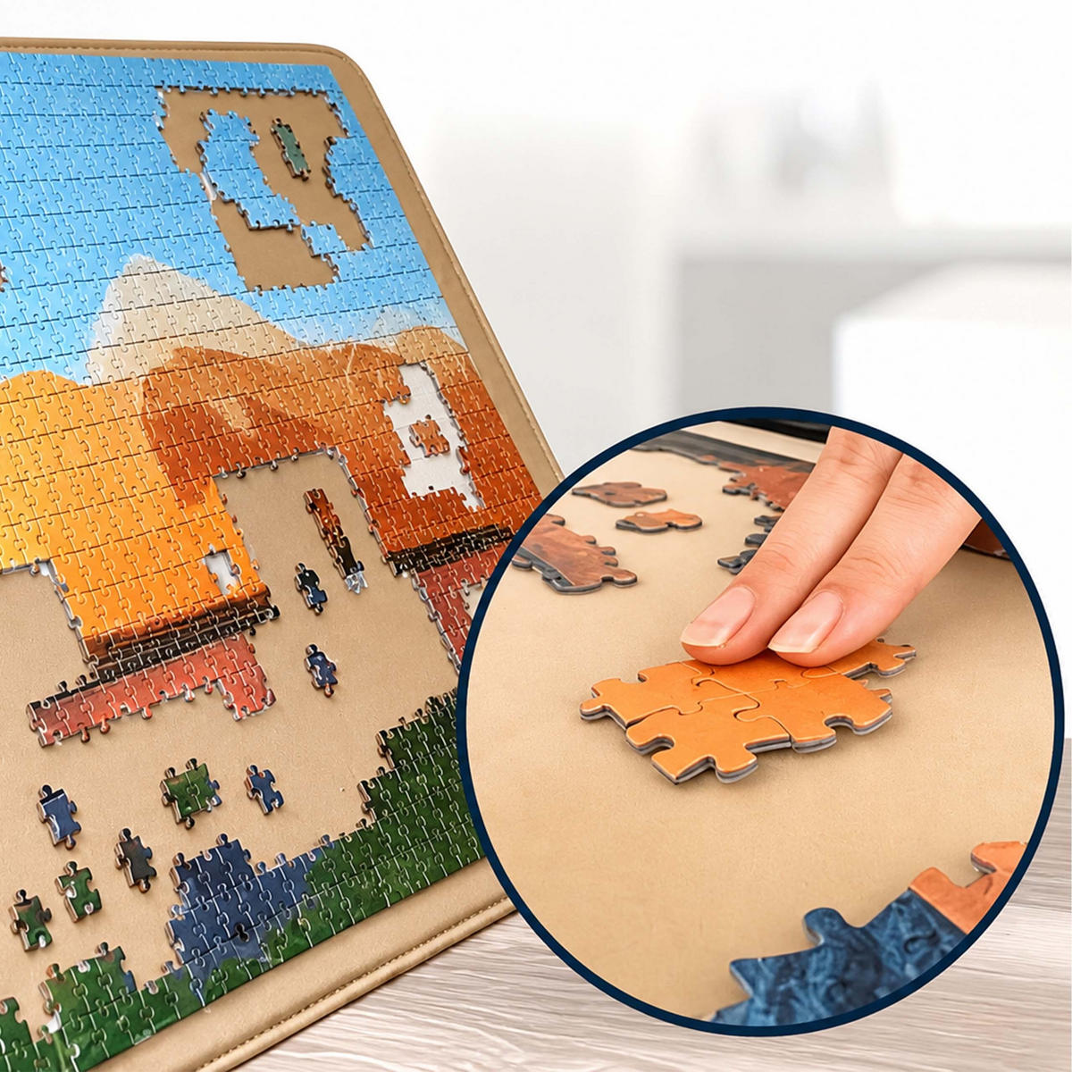 KUFRÍK NA PUZZLE Čierna Béžová s rukoväťou - viacfarebná, textil (91/64cm) - Relaxdays