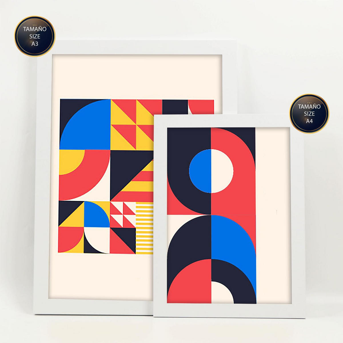 POSTER Set Mit 6 Bauhaus-Stil 1 Geometrisch Größe A3 & A4 Weißer Rahmen - Weiß, Papier (29.7/1cm) - Nacnic