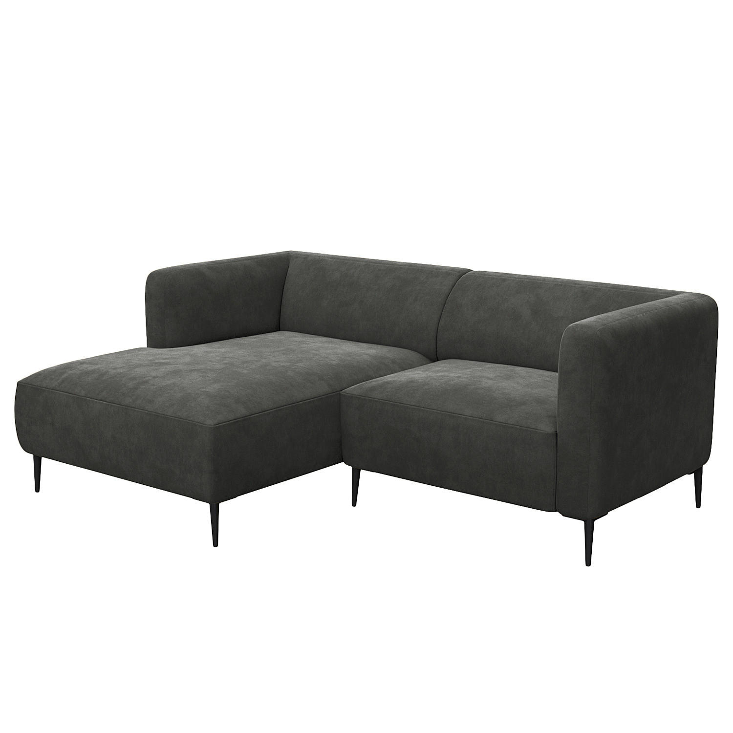 1,5-SITZER ECKSOFA mit Longchair - Schwarz/Grün, Textil/Metall (211/148cm) - home24