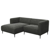 1,5-SITZER ECKSOFA mit Longchair - Schwarz/Grün, Textil/Metall (211/148cm) - home24