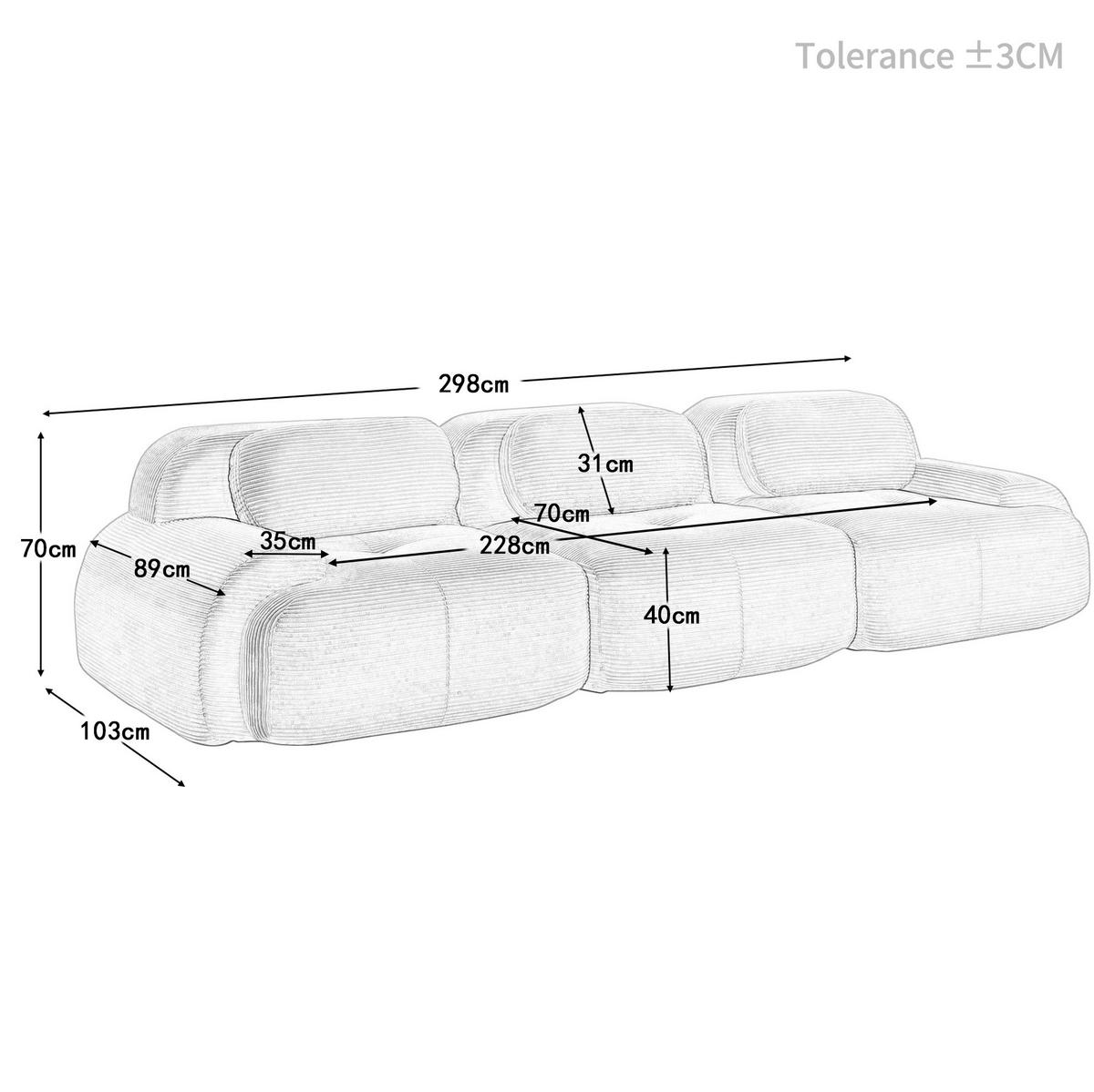 SOFA modular rahmenlos Cord Brown - Braun, Kunststoff (103/75/298cm) - Meubliv