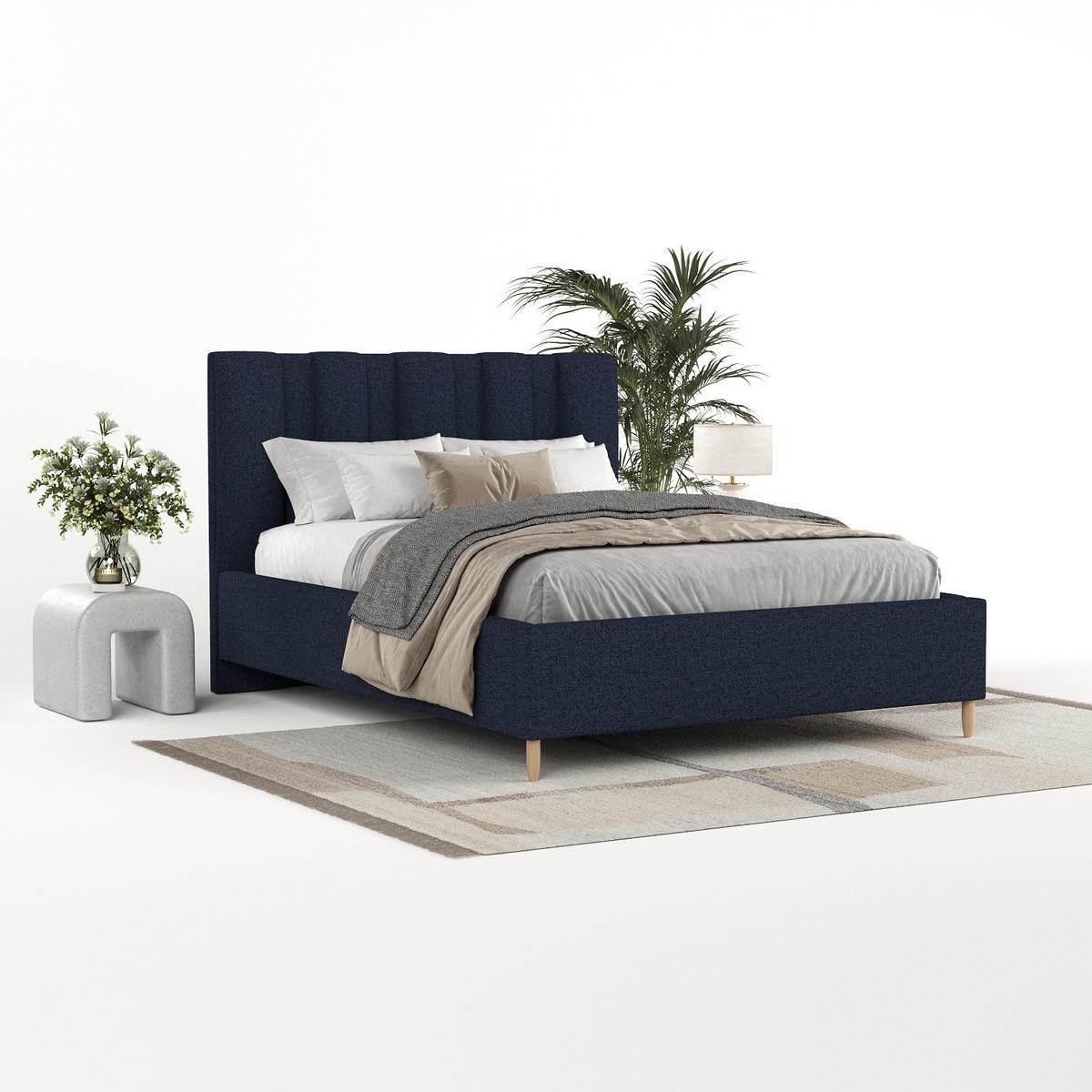 POLSTERBETT Loom 180/200 cm Marineblau im Riva Stoff - Naturfarben/Dunkelblau, Holz/Holzwerkstoff (180/200cm) - AltaBeds