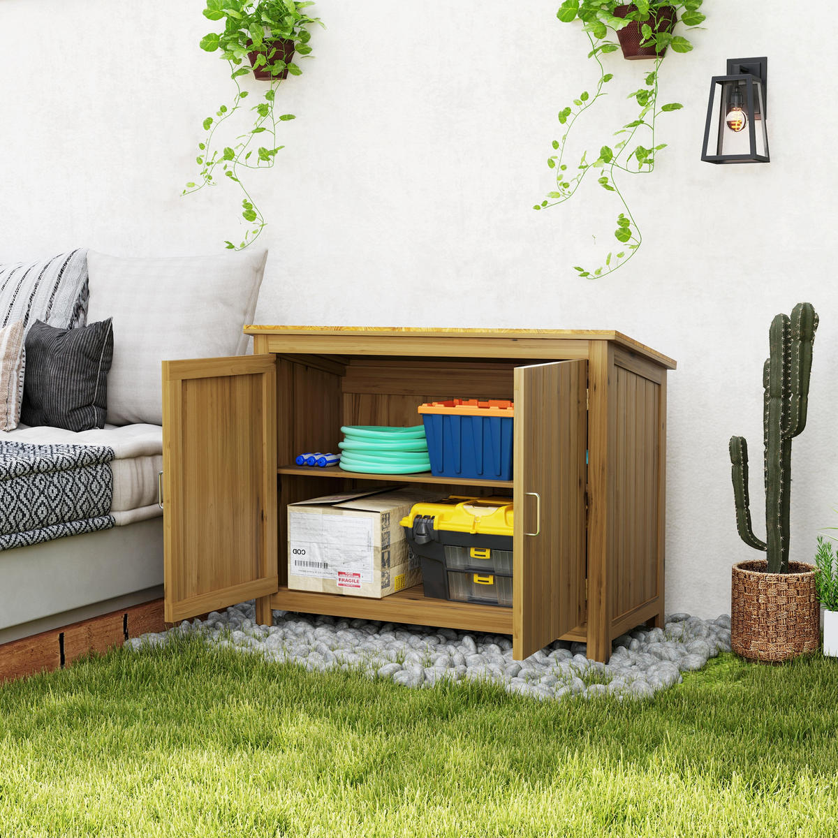 GARTENSCHRANK Holz, Geräteschuppen wetterfest 110x50x85cm, Gerätehaus Braun - Braun, Holz (50/85/110cm) - Outsunny