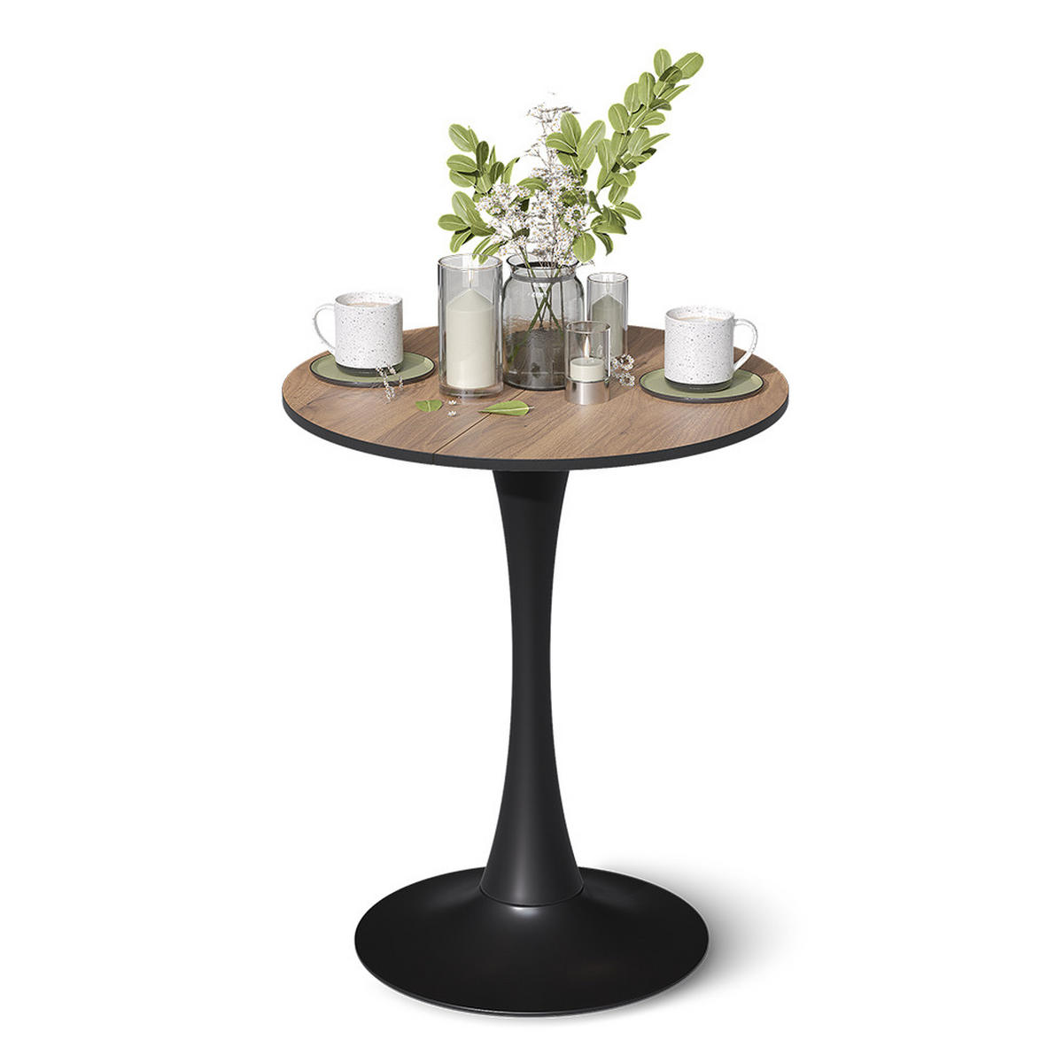 ESSTISCH Carl, Nussbaum/Schwarz, 60 x 60 cm - Walnussfarben/Schwarz, Holzwerkstoff (60/60/73cm) - Vicco