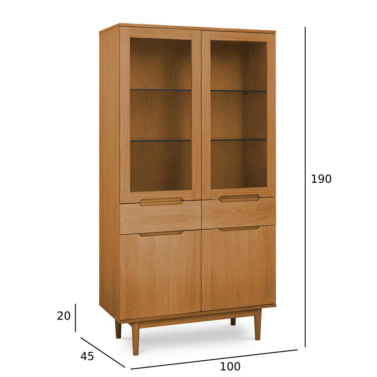 VITRINE mit LED Beleuchtung Wildeiche - Honigeiche/Eichefarben, Holz/Holzwerkstoff (45/190/100cm) - Furnhouse