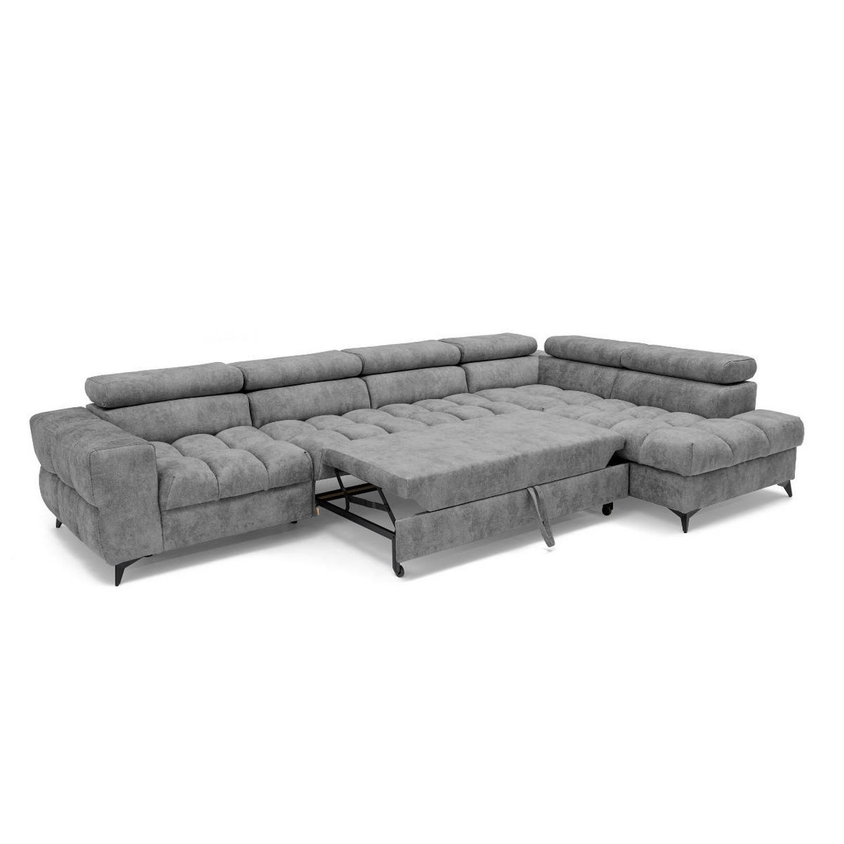 ECKSOFA PUDDING MAXI L Rechts mit Schlaffunktion 125x195 Velours Grau - Schwarz/Grau, Holz/Textil (203/350cm) - Muffo