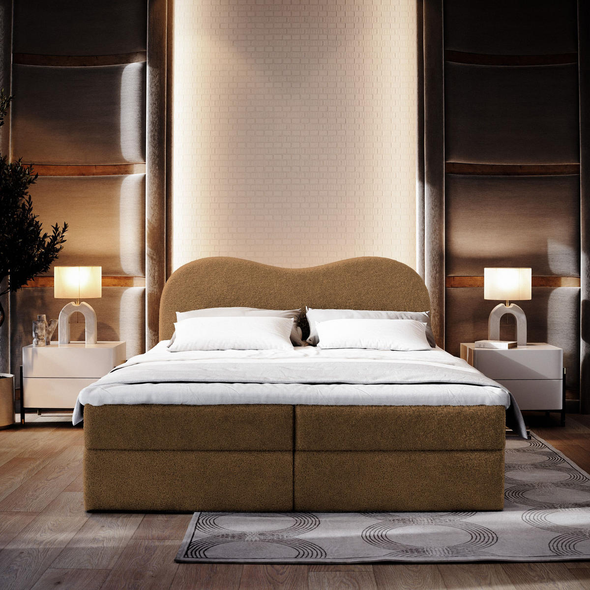 BOXBETT FLUVIA N 160x200 cm mit Matratze und Topper - Braun - Braun, Holz (160/200cm) - MASSENO