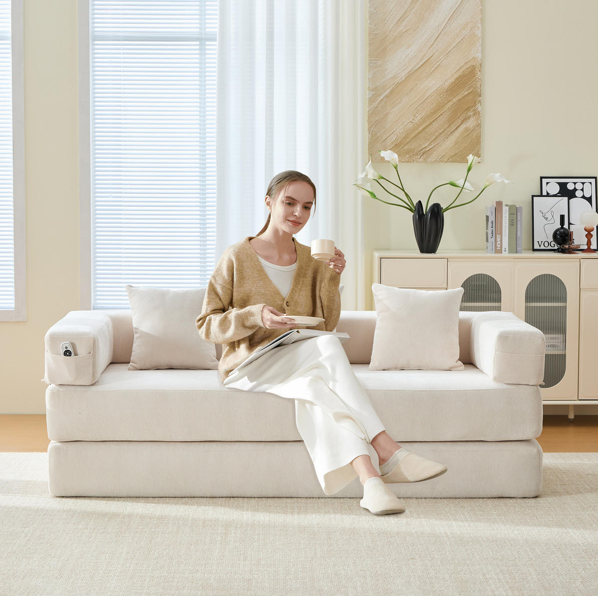 SOFA modular 198 x 79 cm Chenille Beige - Beige, Kunststoff (31.1/23.62/77.95cm) - Meubliv