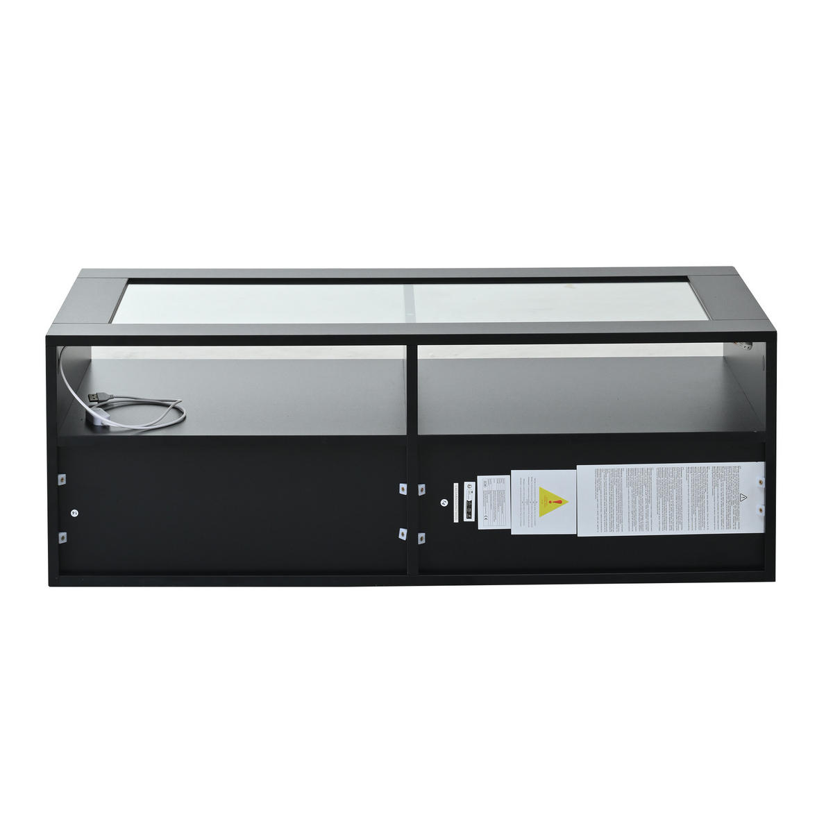 COUCHTISCH 100/50/35 cm Schwarz aus Glas und Holzwerkstoff mit LED-Beleuchtung und 2 Schubladen - Schwarz, Glas (100/50/35cm) - OKWISH