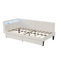 POLSTERBETT 90x200 cm mit Kopfteil-Stauraum - 2 Schubladen - USB Type-C & LED - ohne Matratze - Beige - Beige, Textil (90/200cm) - DELFA